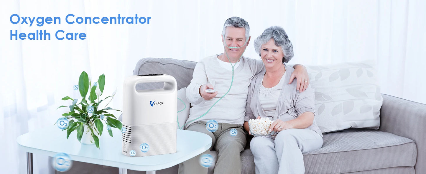 Varon Portable 93±3% Oxygen Concentration Pulse Dual Oxygen Delivery Modes 6 Levels Rechargeable Battery For Outdoor Travel Use