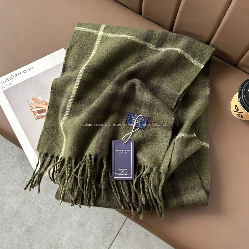 2025autumn andwinter classic checkered printed fashionable scarf style for couples, Australian imitation wool texture warm scarf