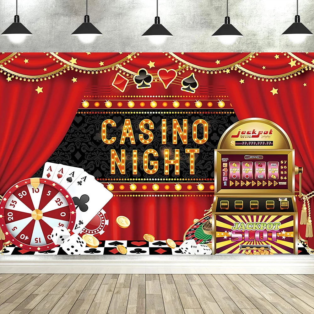 Las Vegas Casino Night Carnival Theme Banner Background Cloth, Poker Dice Birthday Party Decoration Photography Studio Backdrop