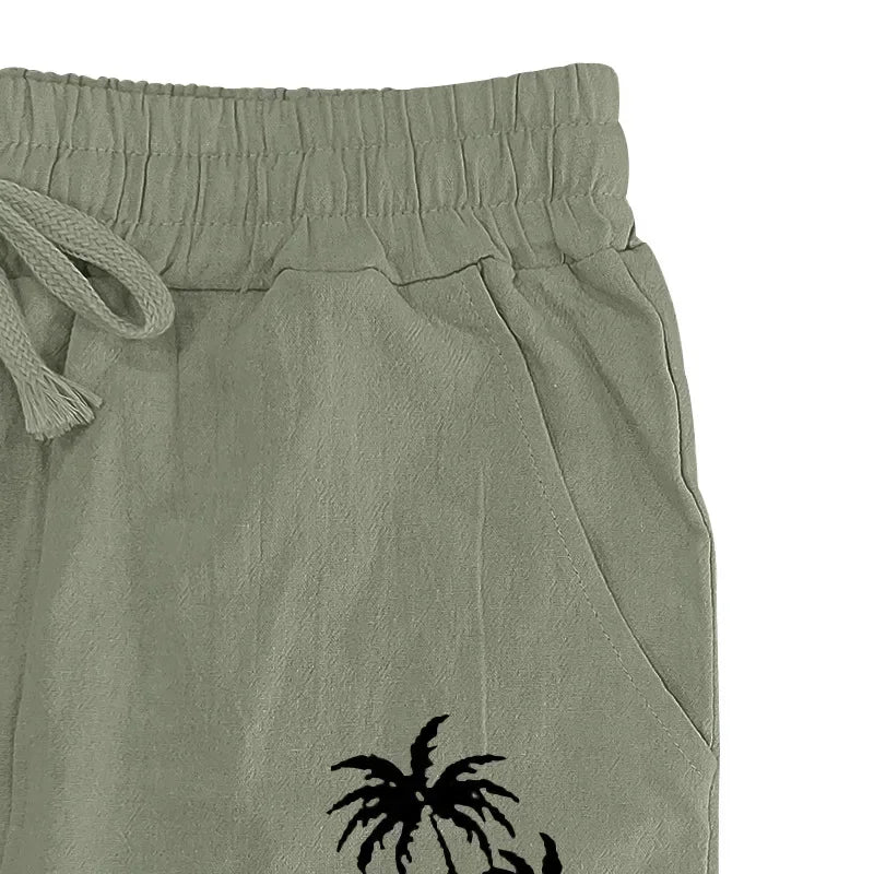 2025 Men's Coconut Printed Breathable Cotton and Linen Loose Casual Sports Pants