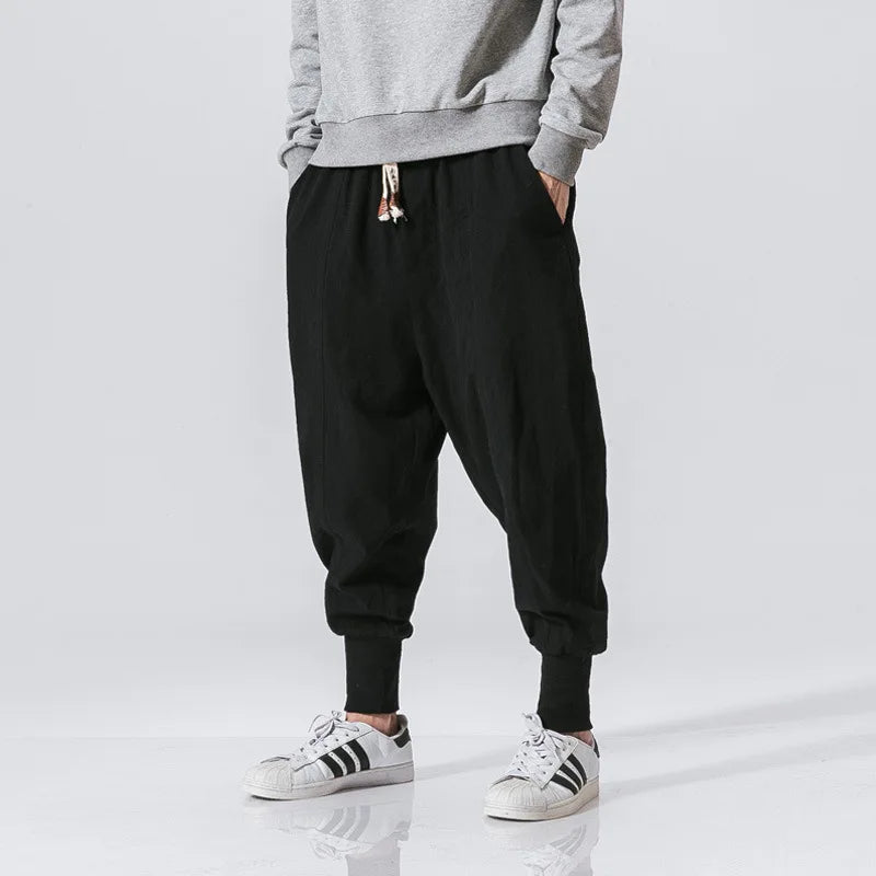 2025 New Trendy Men Harem Pants Loose Oversized Style Cotton and Linen High Quality Jogger Sweatpants Casual Male Trousers