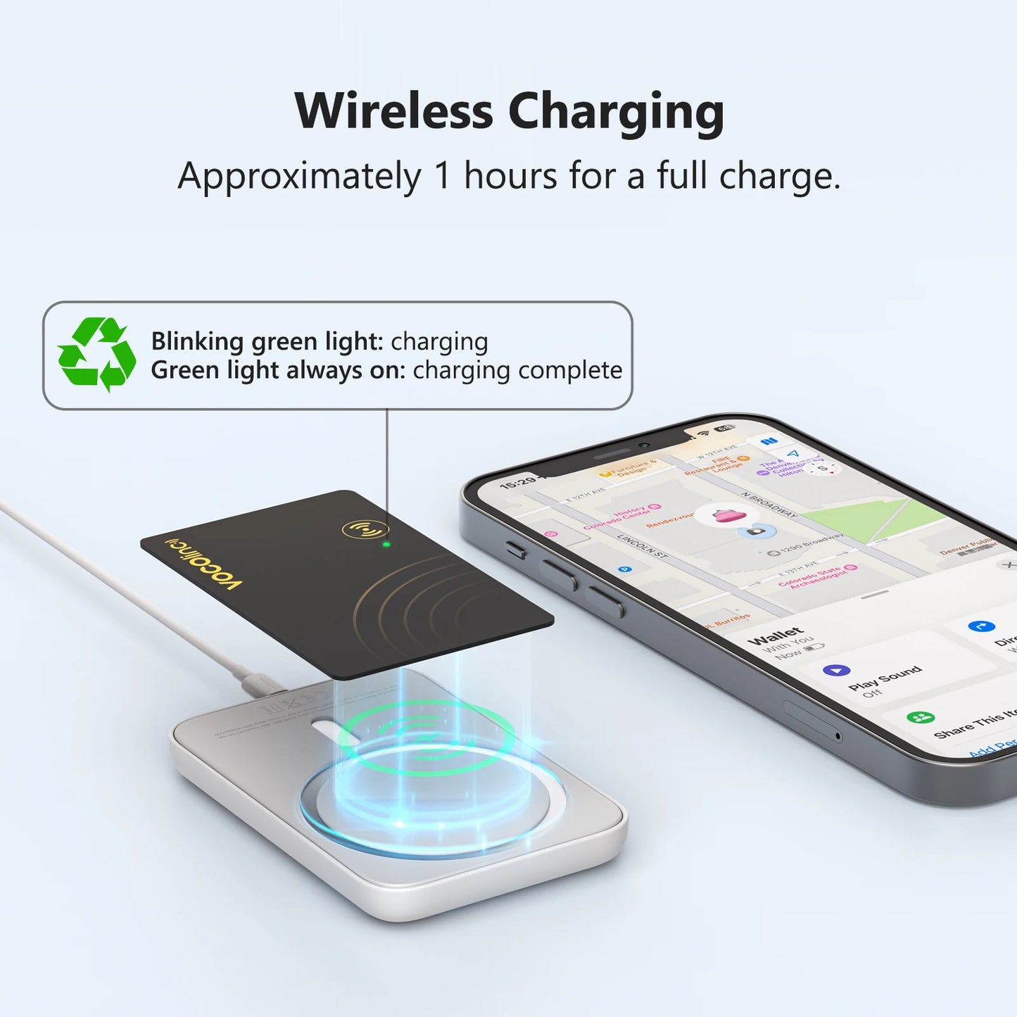 1/2Pcs VOCOlinc Wireless Charging Bluetooth Tracking Card,Global locator, Smart Tag, Item Finder, Use with Find My (IOS Only)