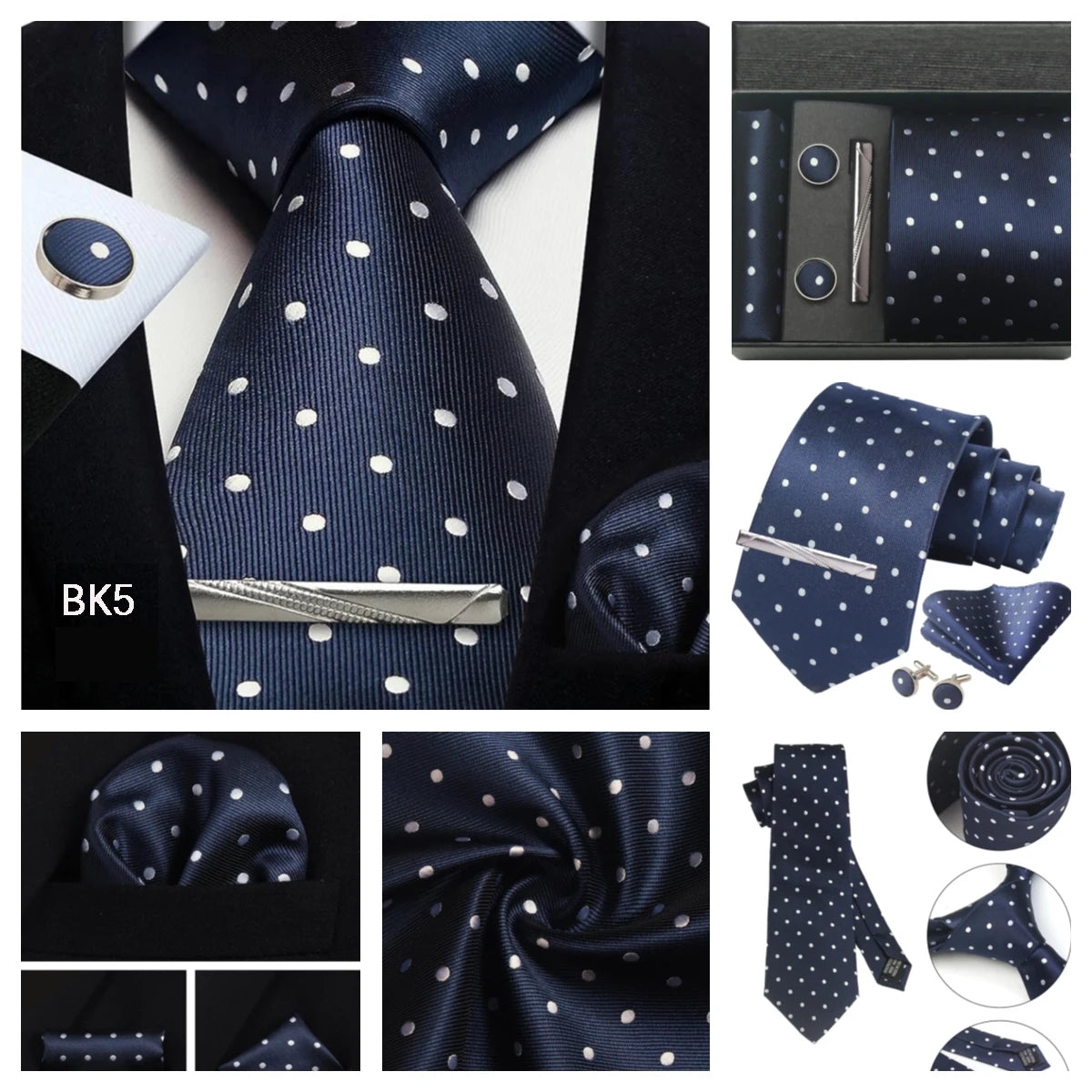 Classic 100% Silk Men's Ties In Gift box 8cm Plaid Dot Striped Business Necktie Handkerchief Cufflinks Wedding Party Tie Set