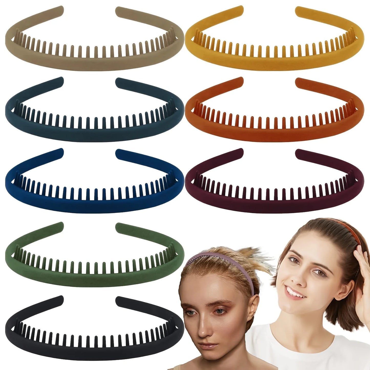 2 PCS Non Slip Fashion Effortless Plastic Headbands with Teeth Comb Skinny Hair Bands for Women Men Teen Girls Sports Headbands