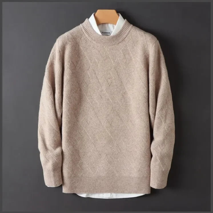 Men's Cashmere Sweater Loose and Thick Jacquard Crewneck Sweater Autumn and Winter New Solid Color Men's Knit Bottom Sweater