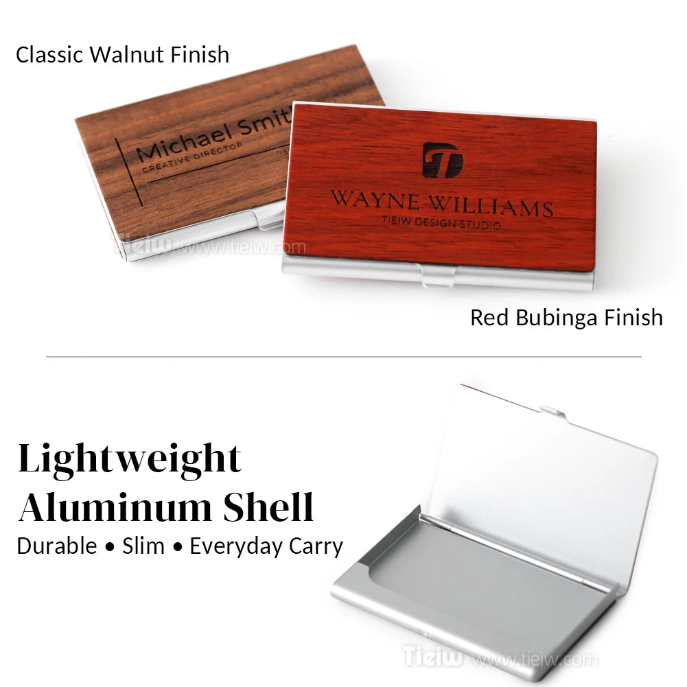Personalized Name Card Holder, Custom Laser Engraved Name/Logo Aluminum Business Card Box for Office & Gifts