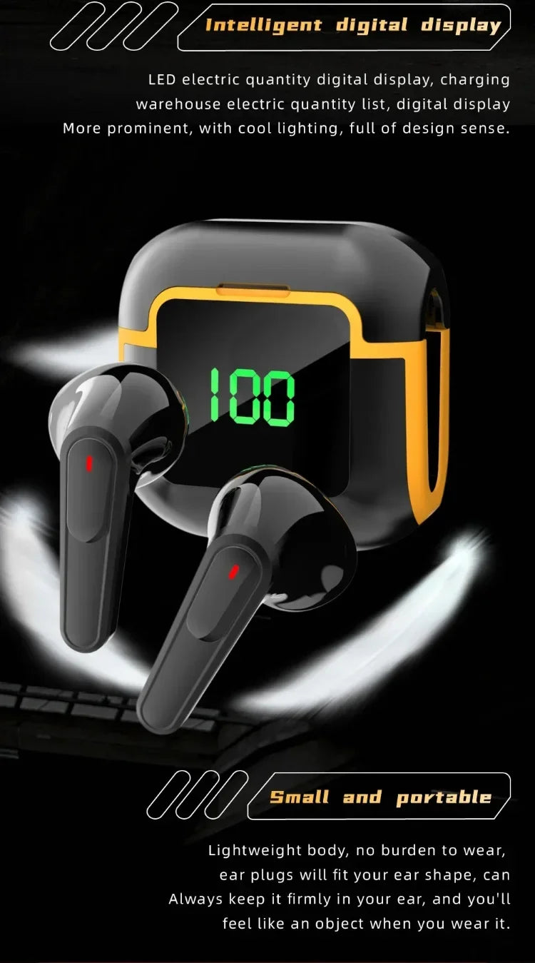 PRO90 Bluetooth 5.3 Headphones TWS Wireless Earphones with LED Display Stereo Headset Touch Control Earbuds Noise Reduction