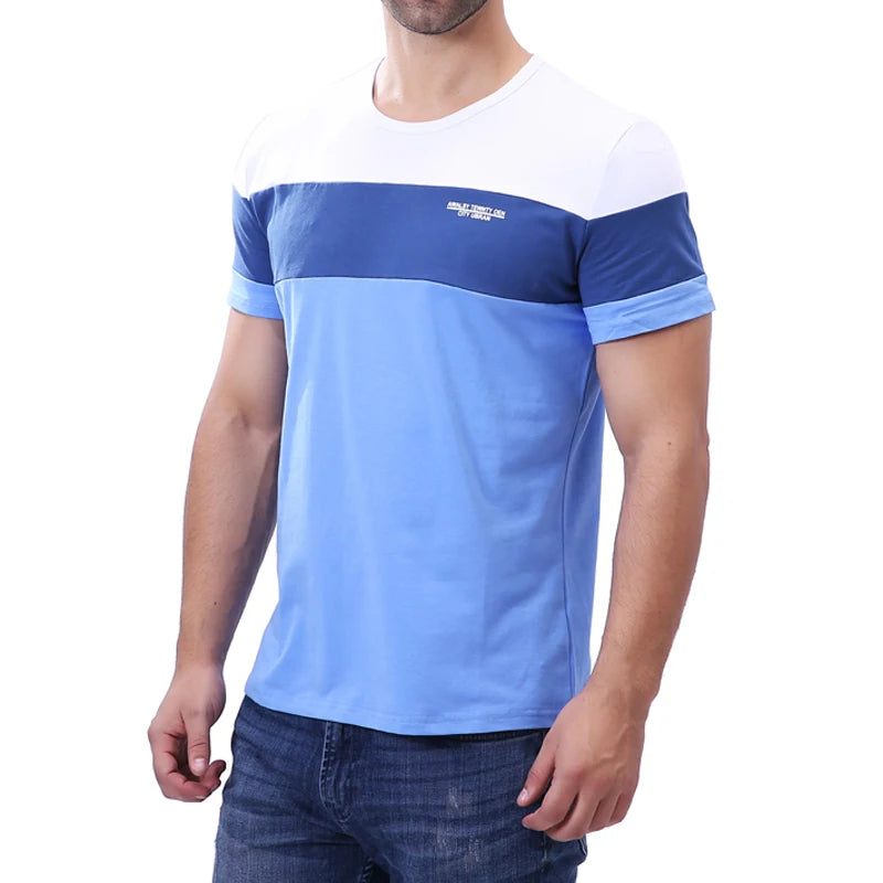 Summer Men's Patchwork Contrast Color Short Sleeve T Shirt Casual Round Neck Cotton Slim Fit T-Shirts Hip Hop Streetwears
