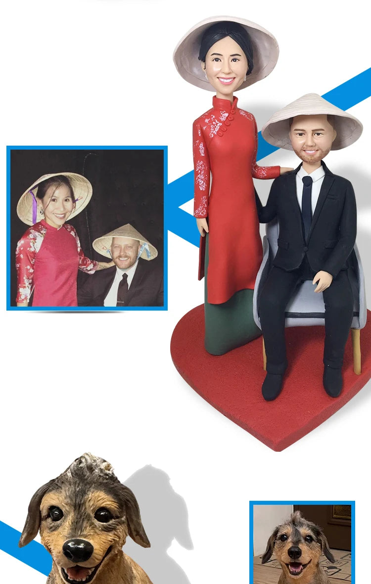 Custom Handmade Bobblehead Sculptures Figurines-Personalized 3d Clay Doll from Your Photo-Wedding Anniversary Gifts for Wife