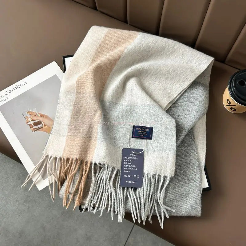 2025autumn andwinter classic checkered printed fashionable scarf style for couples, Australian imitation wool texture warm scarf