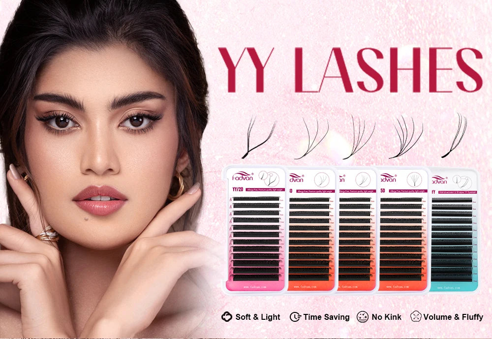 FADVAN YY Shape Black/Brown Lashes Premade Volume Fans Fox Eyes Eyelashes Faux Mink Eyelashes Brazilian Volume Natural Soft