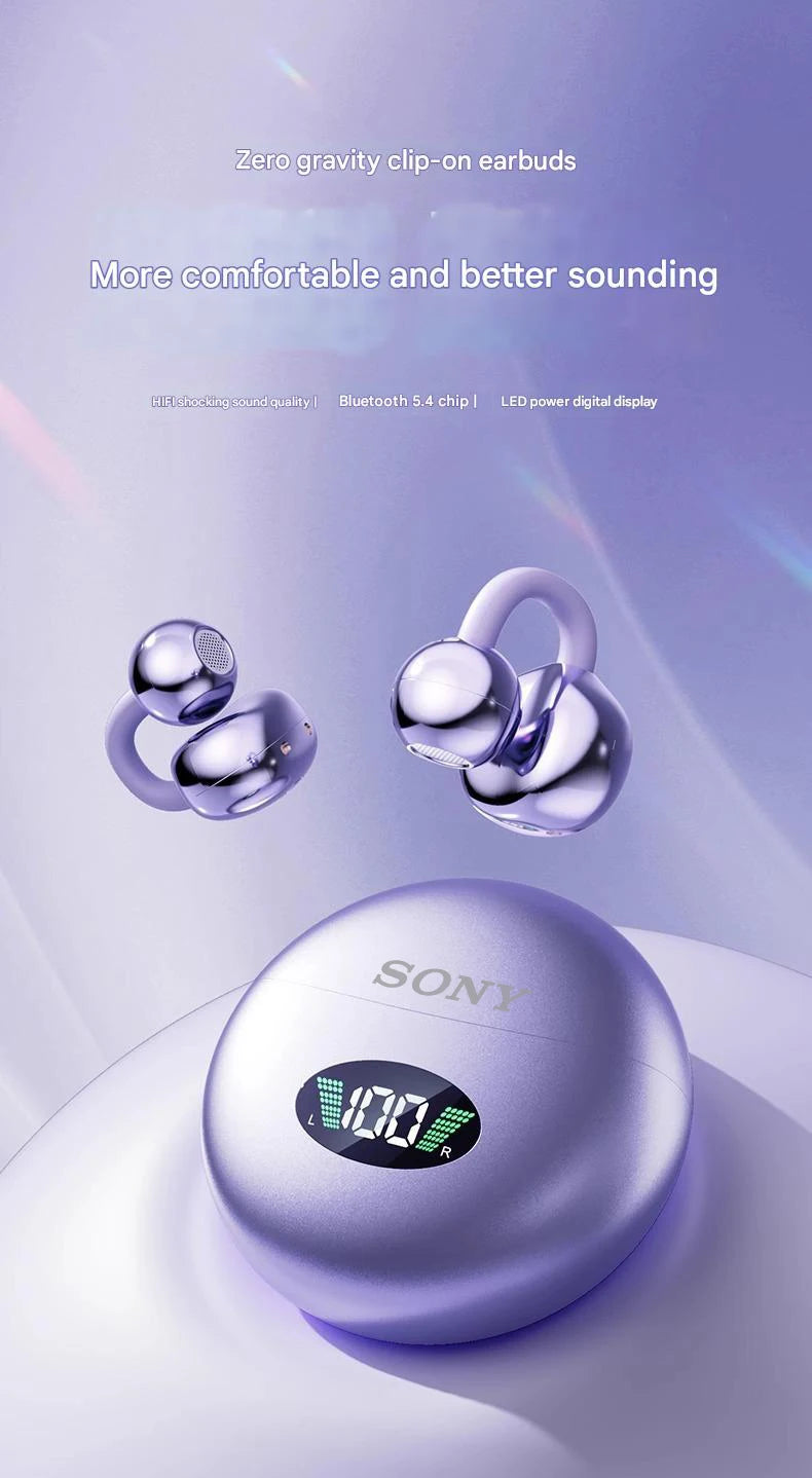Original Sony Q88 Wireless Earphones Bone Conduction Headset Bluetooth 5.4 Earbuds Clip on Ear Comfortable with Digital Display