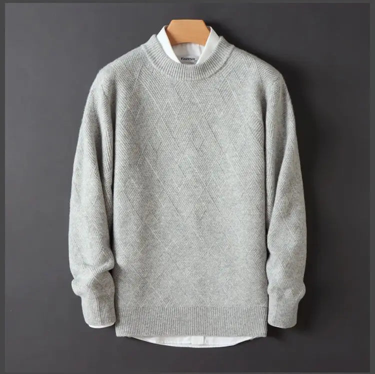 Men's Cashmere Sweater Loose and Thick Jacquard Crewneck Sweater Autumn and Winter New Solid Color Men's Knit Bottom Sweater