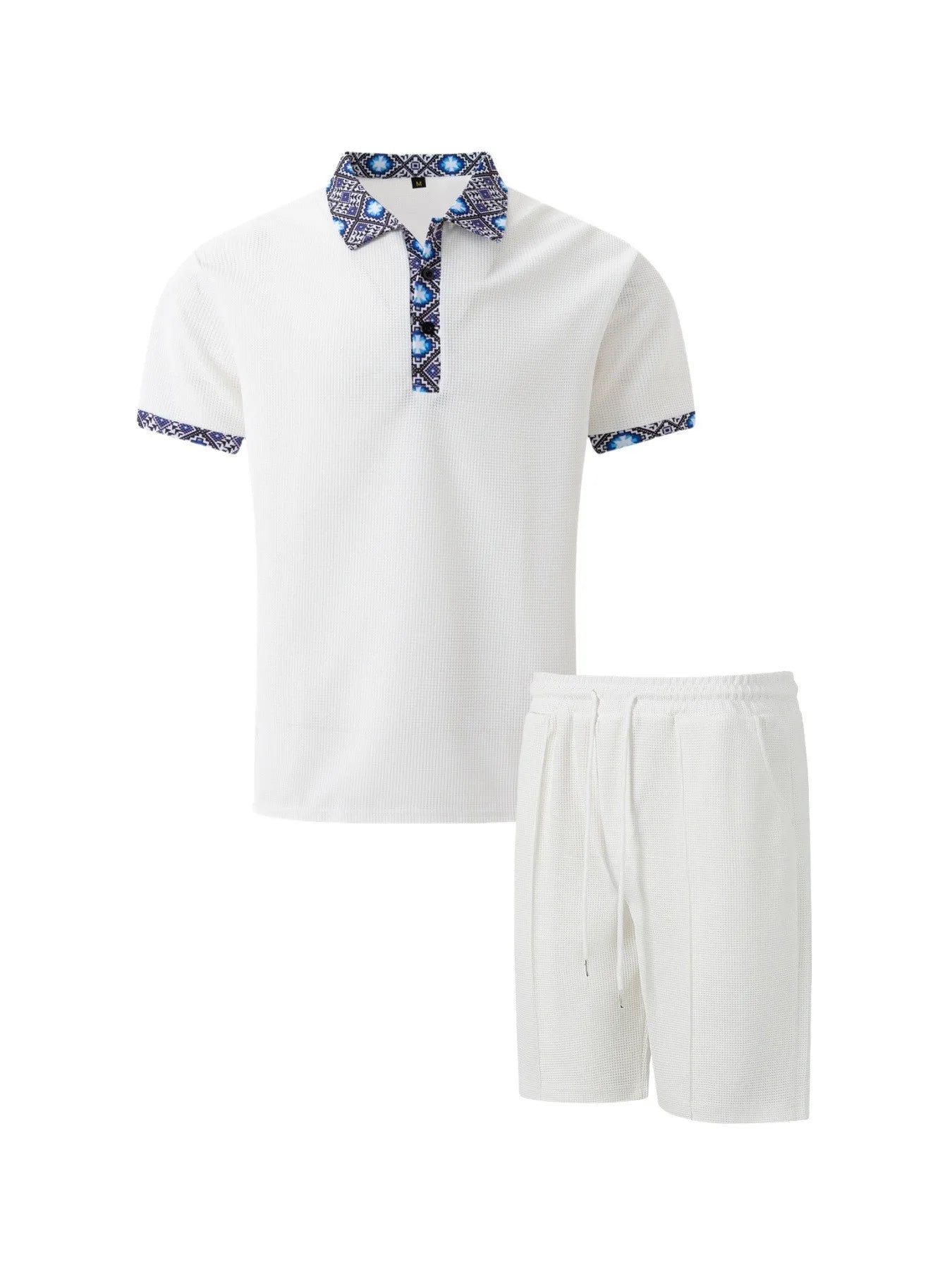 2025 Men Europe and the United States new summer Waffle solid color zip-up lapel short-sleeve suit shorts two sets
