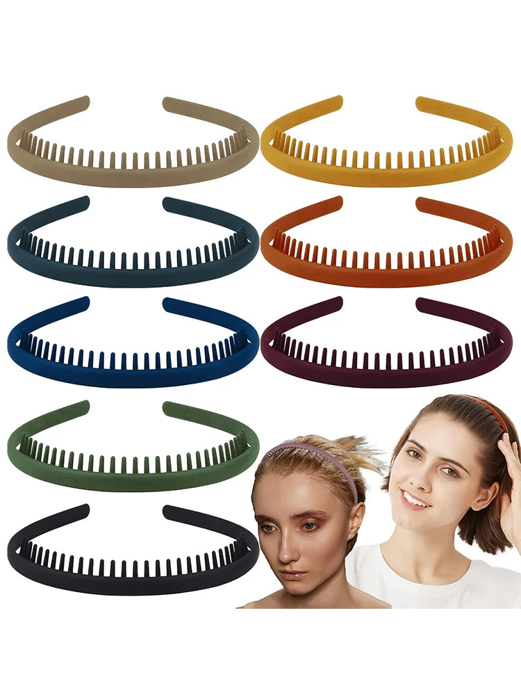 2 PCS Non Slip Fashion Effortless Plastic Headbands with Teeth Comb Skinny Hair Bands for Women Men Teen Girls Sports Headbands