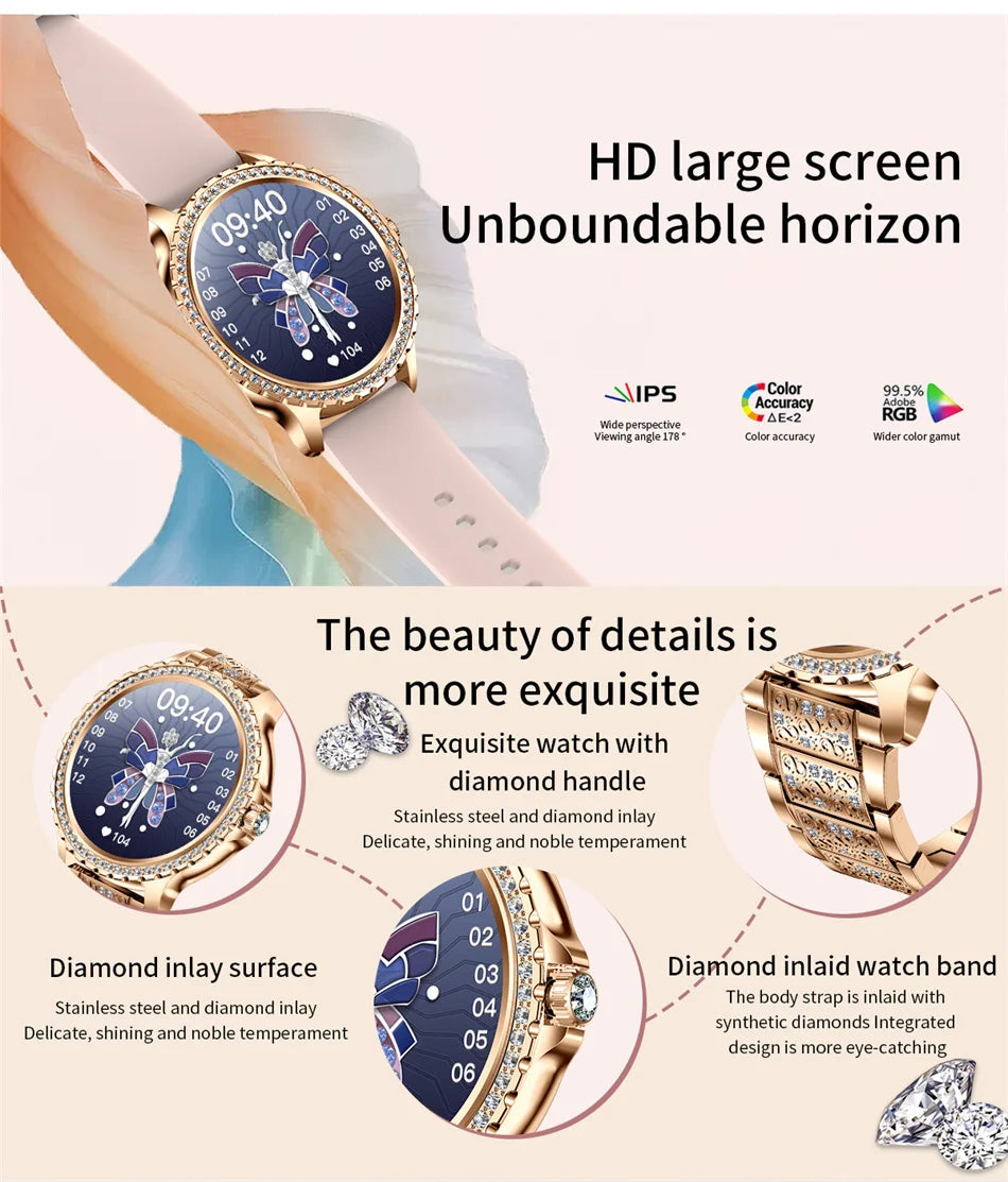 2025 New Fashion Women Smart Watch AMOLED HD Screen Sports Watch Health Heart Rate Voice Call Smart Watch For Android IOS