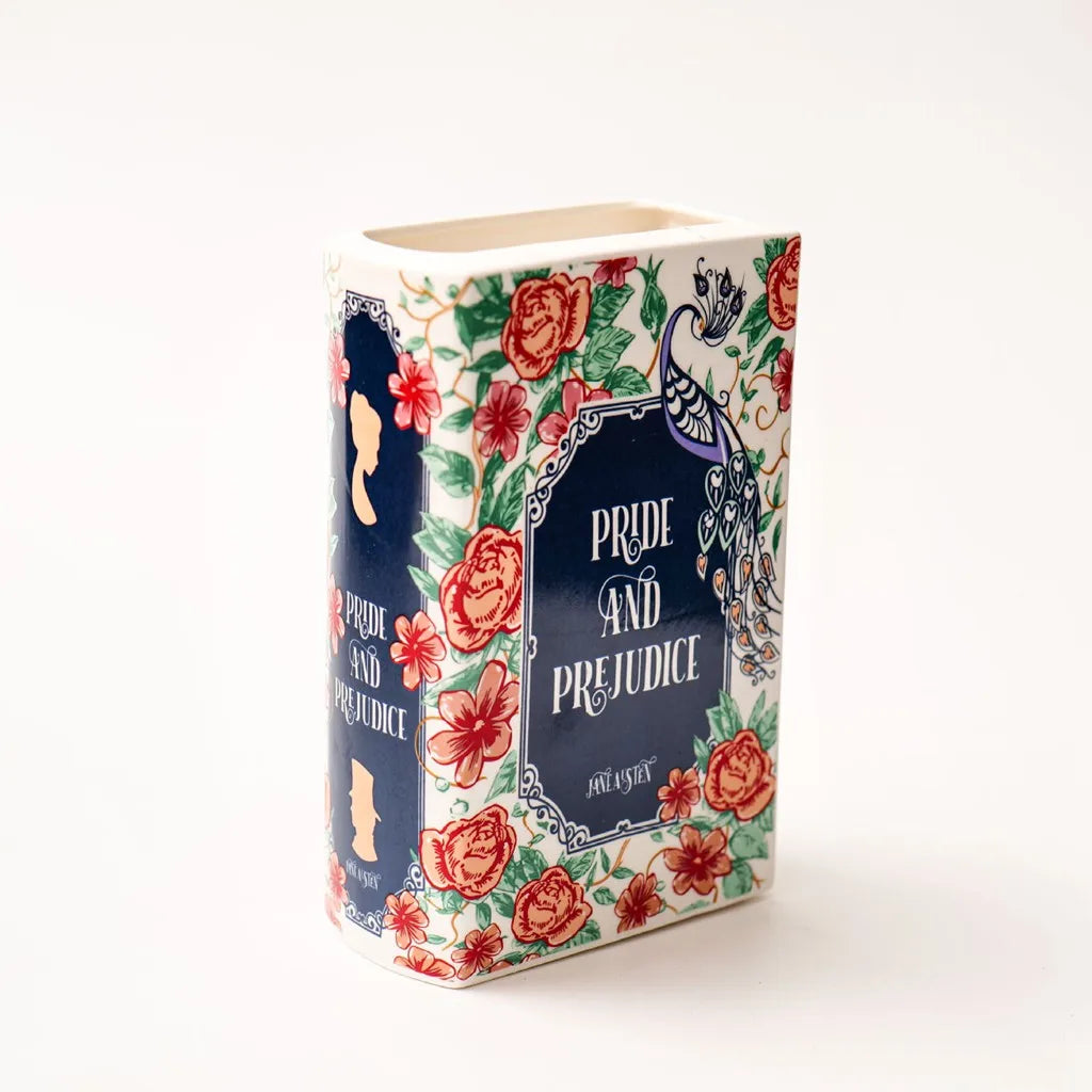 Ceramic Book Vase Pride and Prejudice Cute Bookshelf Decor Unique Gift for Book Lovers Home Interior Wall Shelf Decoration House