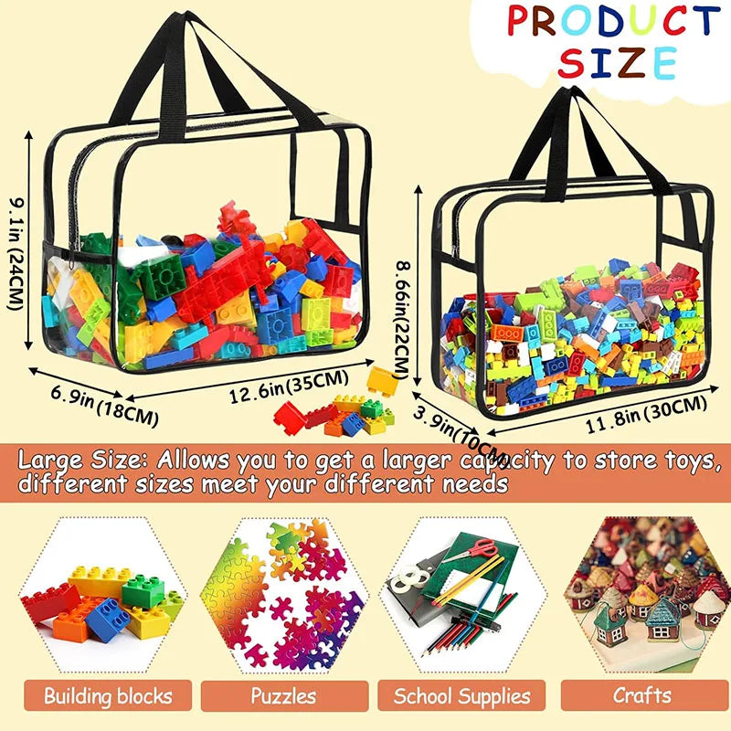 Waterproof Zippered Toy Storage Bag, Transparent PVC Travel Pouch for Sand Beach Puzzles, Cosmetic Toiletry Organizer