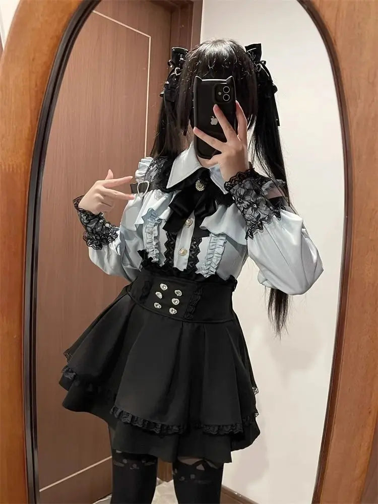 k Gothic Sle oulder Bared irt And f Skirt Set Spring Autumn Sweet Subculture Encounter Jk orm Two Piece Set f...