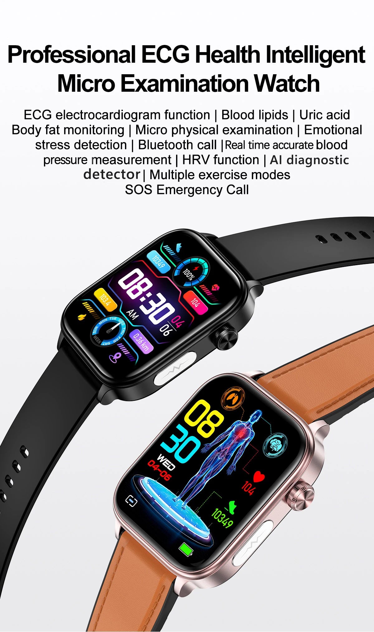 2025 New AI Diagnosis Blood Lipids Uric Acid Body composition Test Smart Watch For Men ECG+PPG Bluetooth Call Health Smartwatch