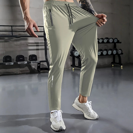 [Home Relaxation] Men's Casual Sports Pants, High Stretch Woven Fabric, Solid Color, Regular Fit with Drawstring Waist and Zippe
