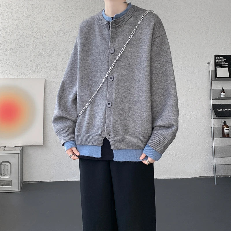 Men's Casual Contrast Color Cardigan Sweater Loose Button Front Knitted Coat for Daily Wear