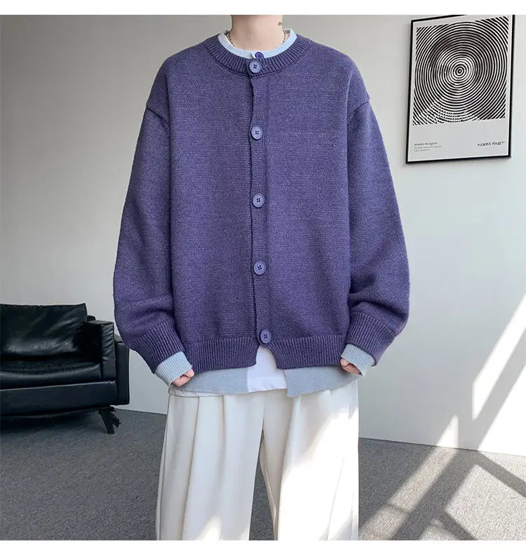 Men's Casual Contrast Color Cardigan Sweater Loose Button Front Knitted Coat for Daily Wear
