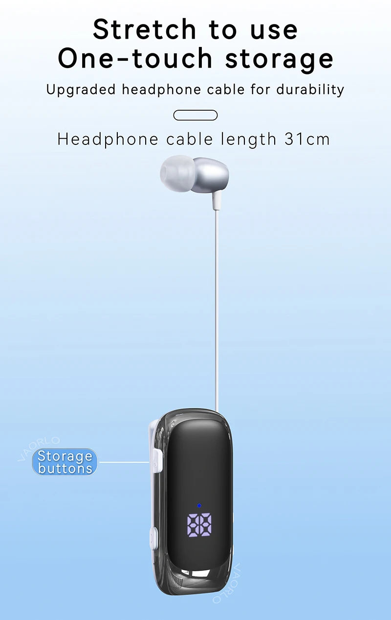 K88 Lavalier Business Bluetooth 5.4 Headphone Talk/Music Time 20 Hours,LED Digital Display,Noice Cancelling Wireless Earphones