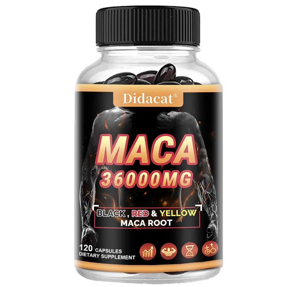Organic Maca Root Powder Capsules with Black + Red + Yellow Maca Root Extract Supplement for Men and Women - 120 Capsules