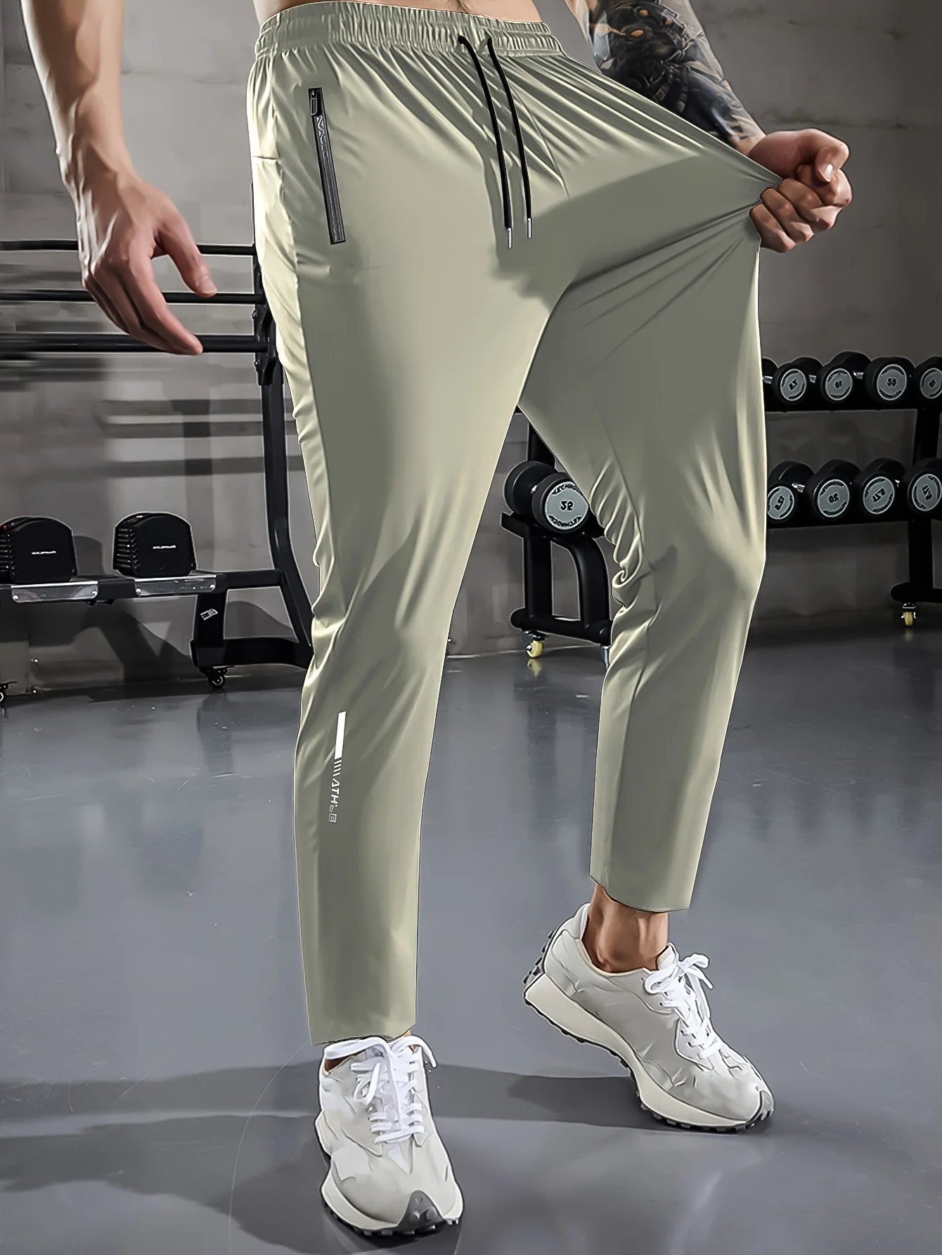 [Home Relaxation] Men's Casual Sports Pants, High Stretch Woven Fabric, Solid Color, Regular Fit with Drawstring Waist and Zippe