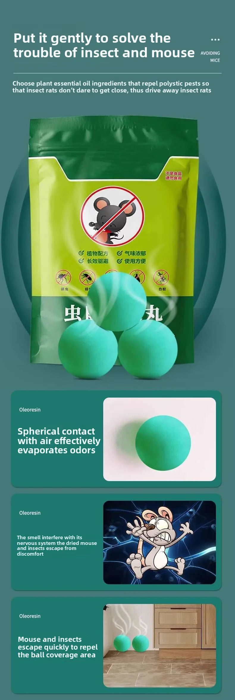 Effective Rat Mouse Repellent Balls Rats mouse trap Bait Mothballs Rat Controller Pill for Indoor Outdoor Rodent Control Protect