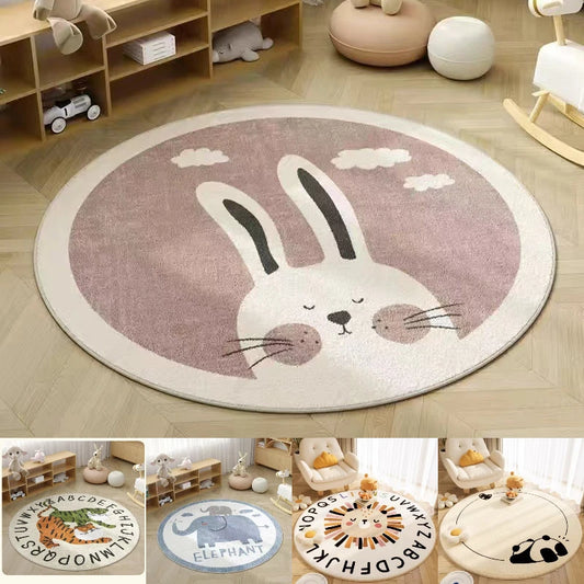 Cute Animals Print Large Area Round Rug Non-Slip Wear-resistant Circle Carpet for Living Room Bedroom Soft Floor Mat Home Decor
