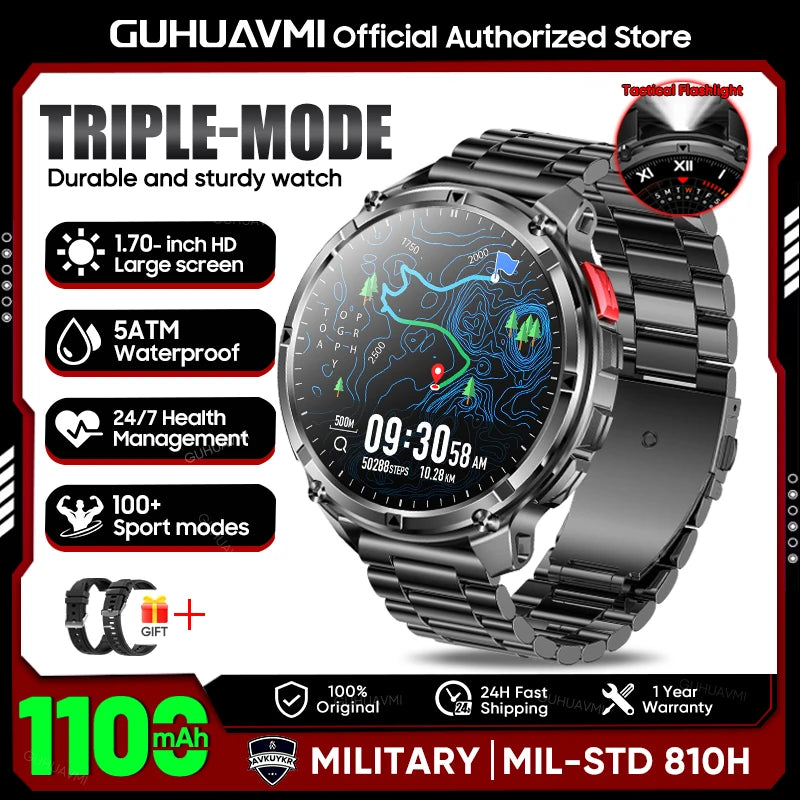 New T-Rex3 1100mAh Large Battery Durable Adult Smart Watch 1.7-inch GPS trackr Compass 5ATM Waterproof BT Call Sports Smartwatch