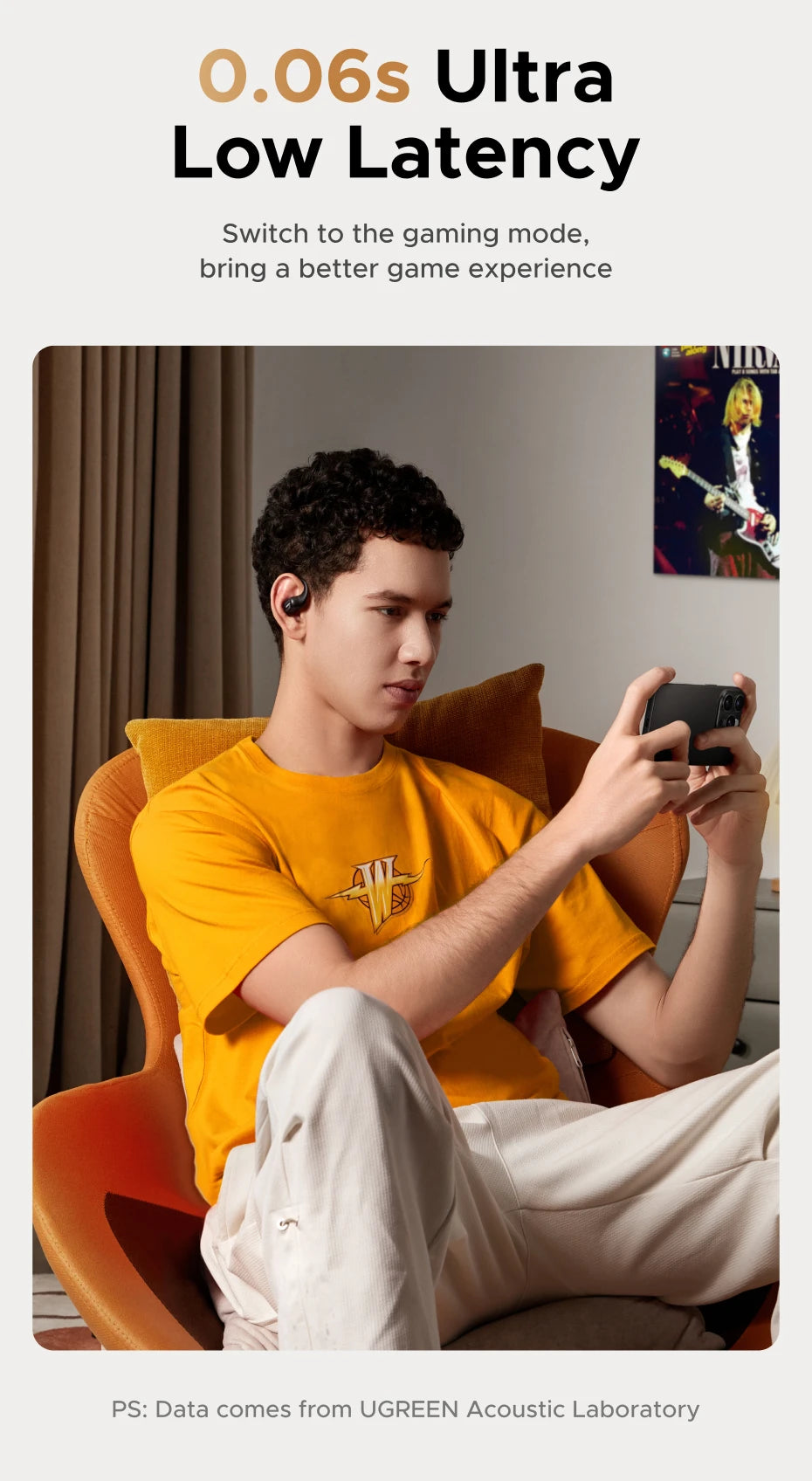 UGREEN FitBuds Open-Ear Headphones Earphones, Ear-hook TWS True-Wireless Bluetooth 6.0 Wireless Earbuds, Spatial Audio, 30H play