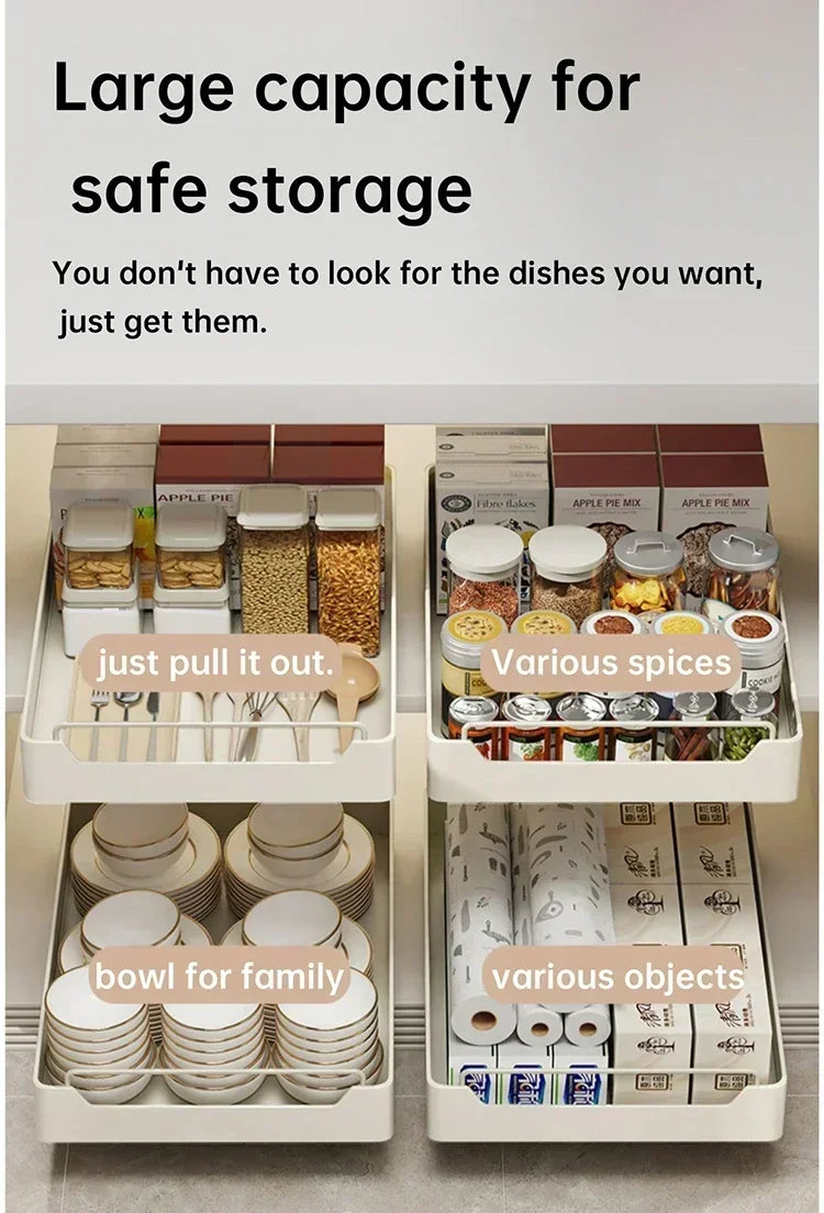 ZEXEF Kitchen Storage Box with Sliding Rail Pull-out Cabinet Storage Rack Spice Pantry Shelves Drawer Kitchen Organizer Basket