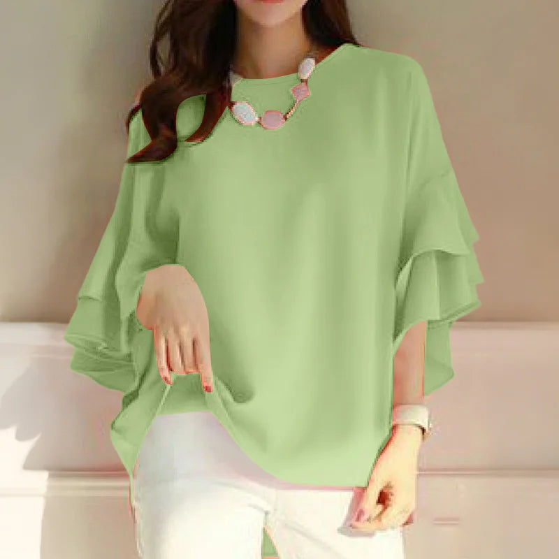 ZANZEA 2025 Fashion Summer Blouse Women Flare Sleeve Casual Tops Loose Ruffled Shirts Solid Color Elegant OL Blusas Femininas