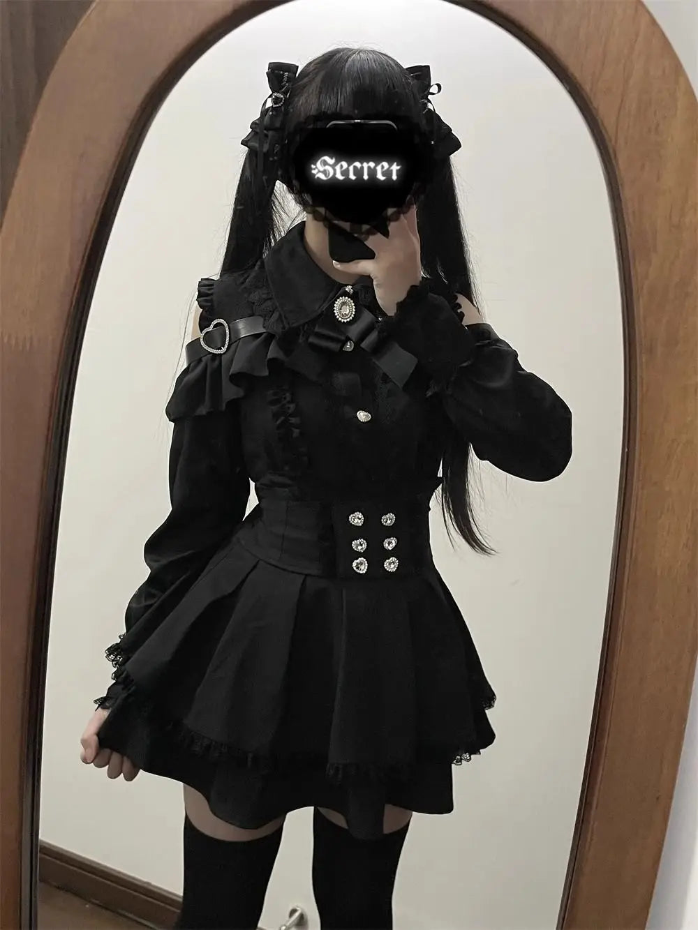 k Gothic Sle oulder Bared irt And f Skirt Set Spring Autumn Sweet Subculture Encounter Jk orm Two Piece Set f...