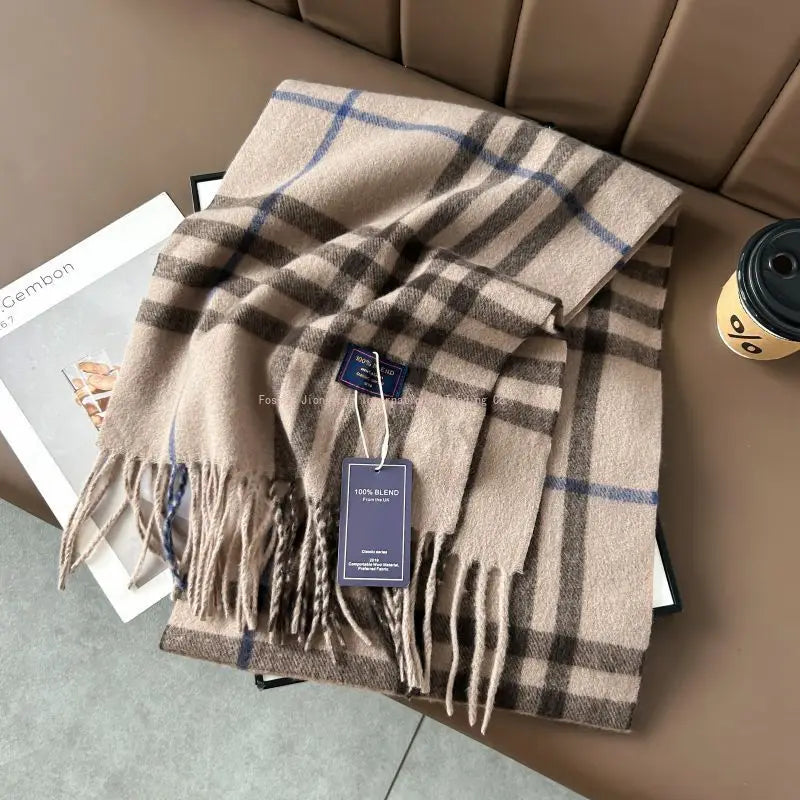 2025autumn andwinter classic checkered printed fashionable scarf style for couples, Australian imitation wool texture warm scarf