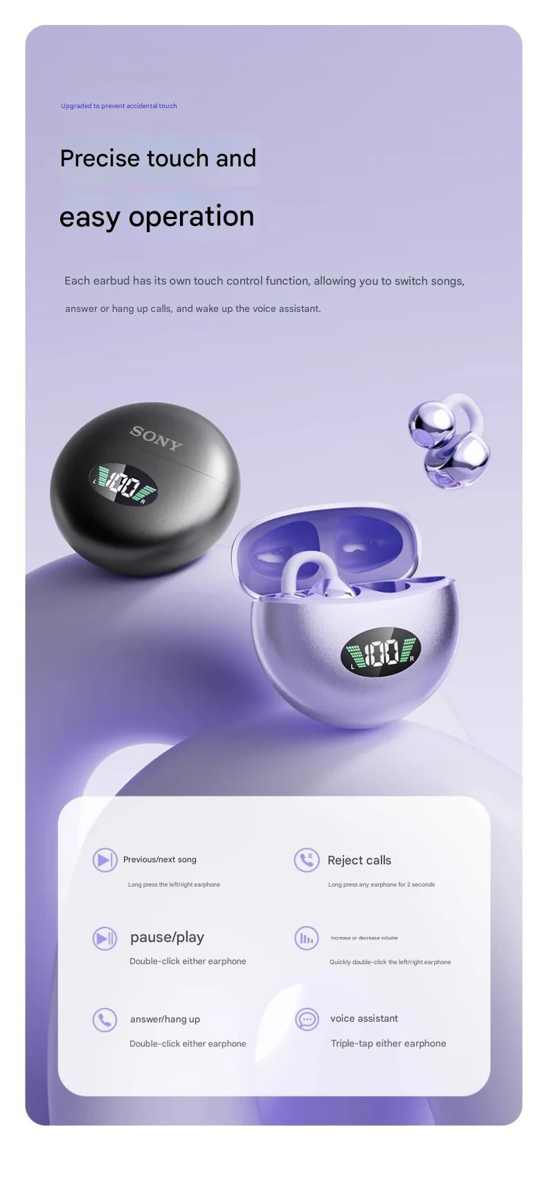 Original Sony Q88 Wireless Earphones Bone Conduction Headset Bluetooth 5.4 Earbuds Clip on Ear Comfortable with Digital Display