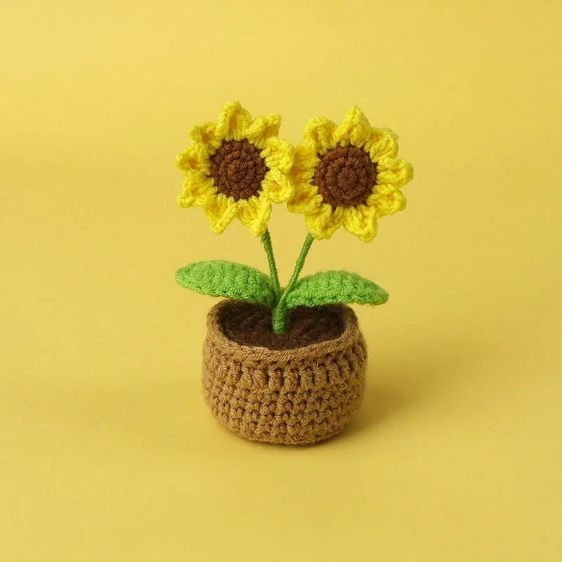 New Crochet SunFlowers Cute Knitting Flowers Potted Graduation Gift Handwoven Plant Car Table Home Decor Items