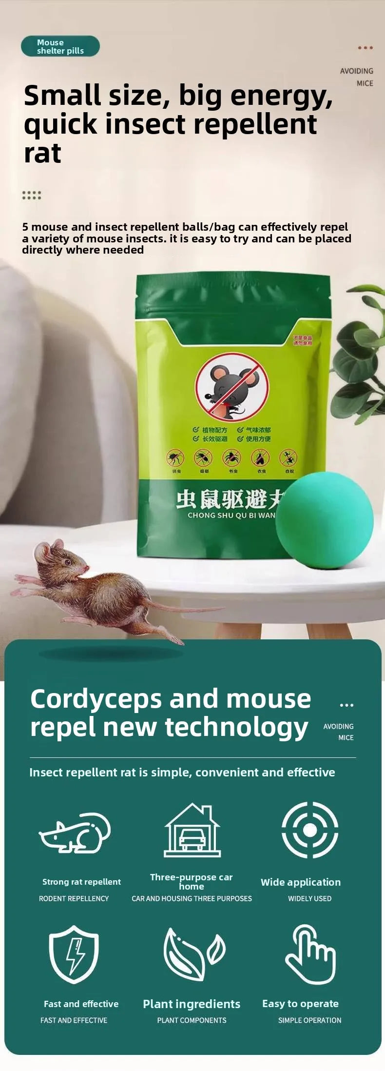 Effective Rat Mouse Repellent Balls Rats mouse trap Bait Mothballs Rat Controller Pill for Indoor Outdoor Rodent Control Protect