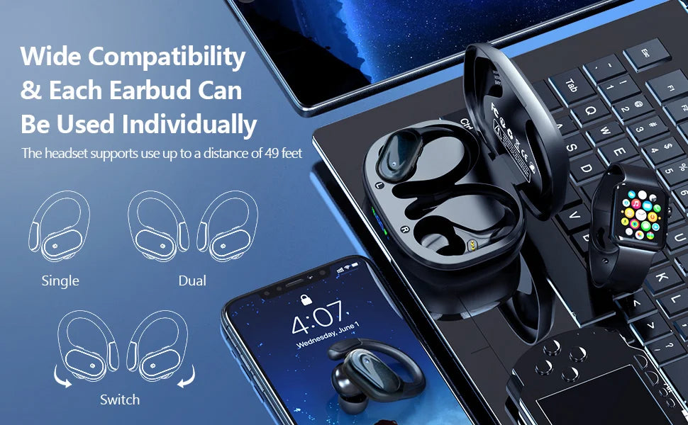 BX17 Bluetooth Earphones Tws Ear Hook Bluetooth 5.3 Running Sports Stereo Buttons Control With Microphone Wireless Headphones