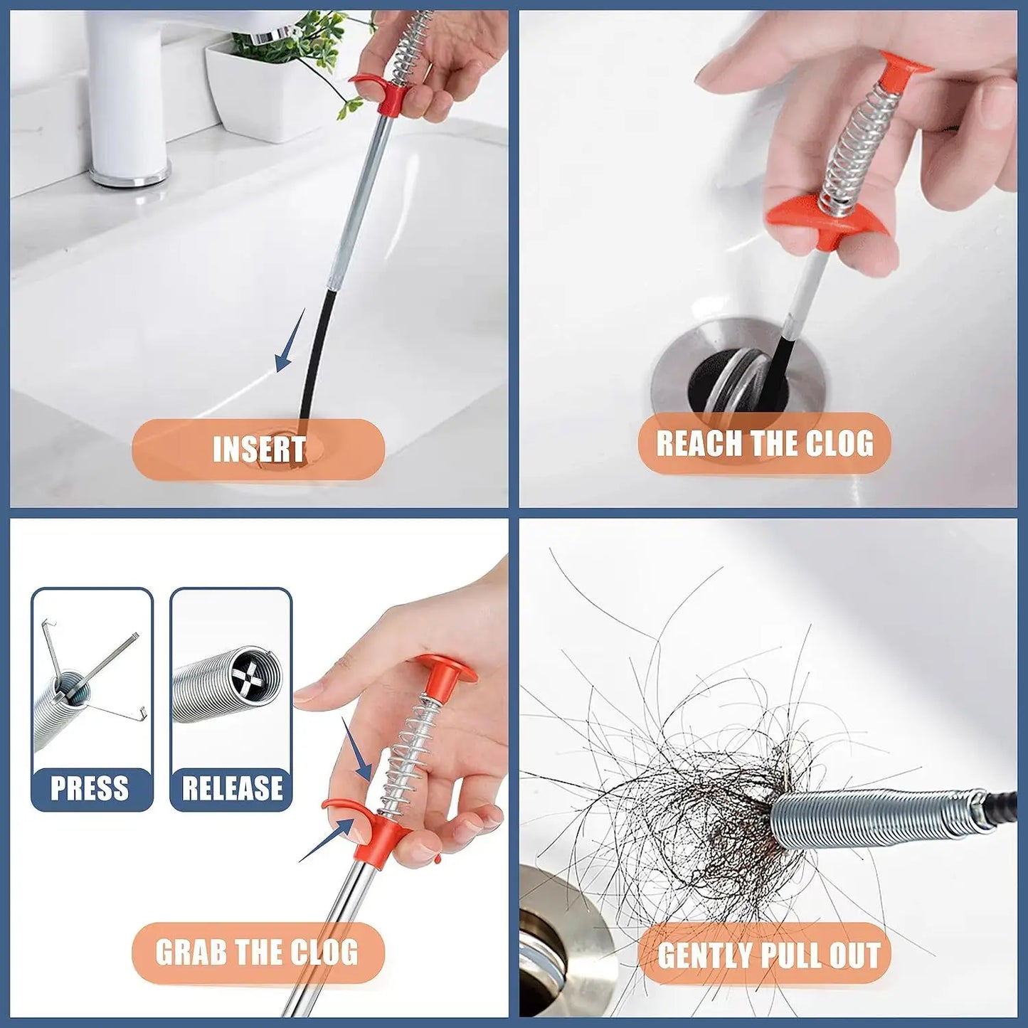 Hand Pinch Cleaning Sewer Pipe Plunger Hand Pinches Four Claws Pipe Opener Drains Four Claw Telescopic Bathroom Accessories Home
