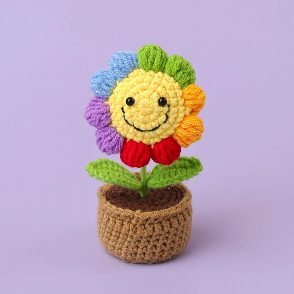 New Crochet SunFlowers Cute Knitting Flowers Potted Graduation Gift Handwoven Plant Car Table Home Decor Items