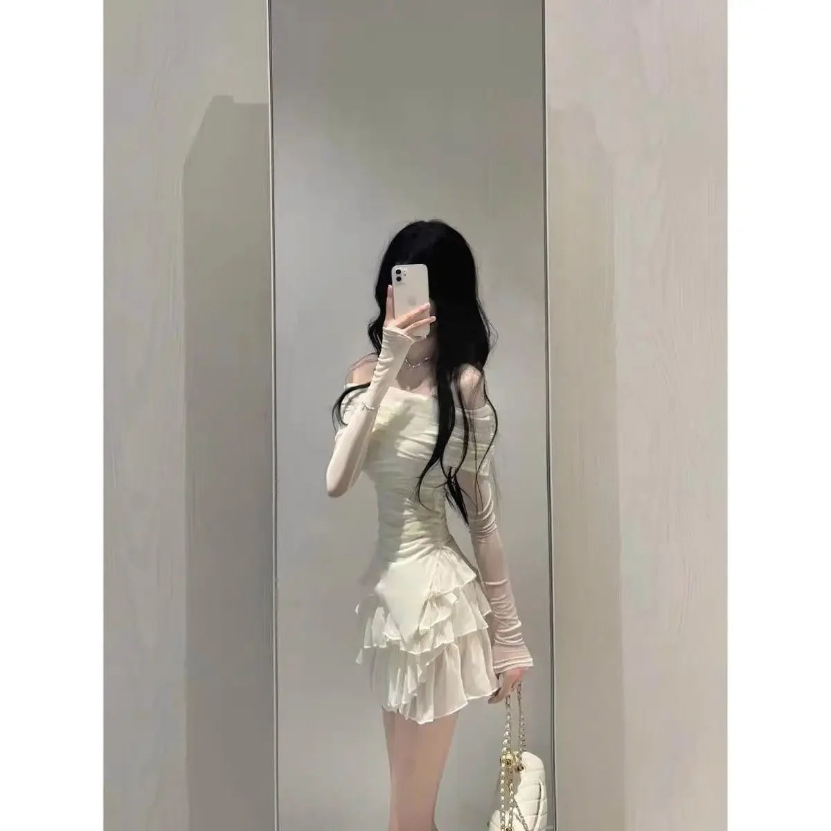 Elegant High-End Feel Summer Fashion 2-Piece Set For Women Off-Shoulder Slimming Top With Cake Skirt Versatile Stylish Dressing