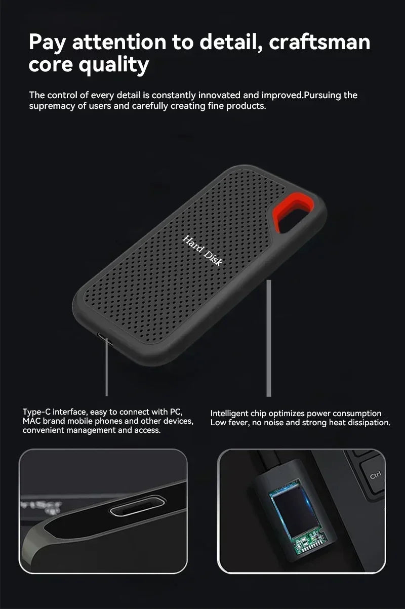 High-speed Portable SSD 1TB External Hard Drive 2TB Mobile Solid State Drive 4TB 16TB Mass External Hard Disk for Laptop/MAC/PC