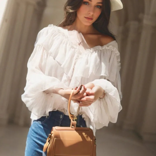 V-neck Sexy Shirts Women Summer See Through Boho Mesh Blouse Ruffle Flare Sleeve Elegant Peplum Tops Ruffles Ladies Blusas 13459