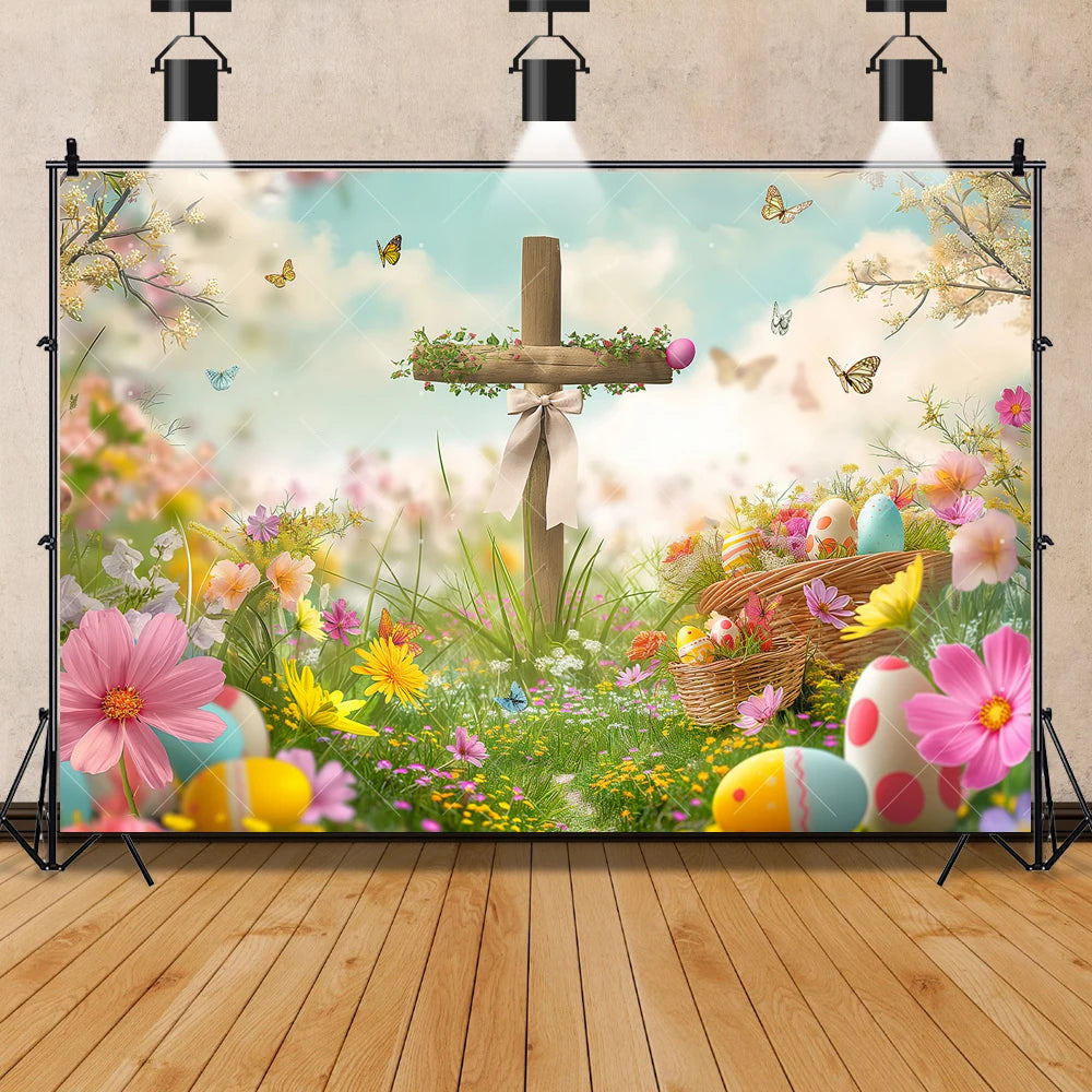 Easter Jesus Communion Cross Theme Banner Shooting Background Cloth, Children Birthday Decoration Photography Studio Background