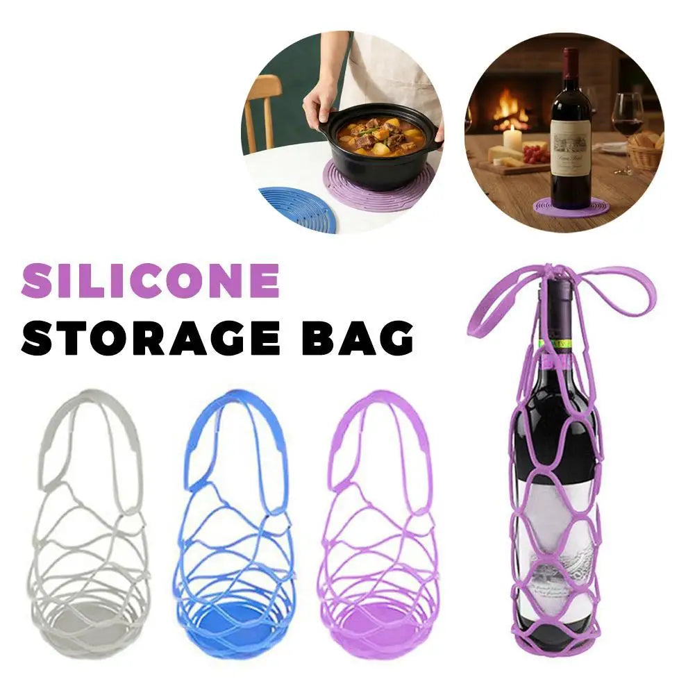 2026 New Versatile Silicone Storage Bags Breathable Mesh Bags Washable Portable Wine Tote Bags Reusable For Daily Picnic Hiking