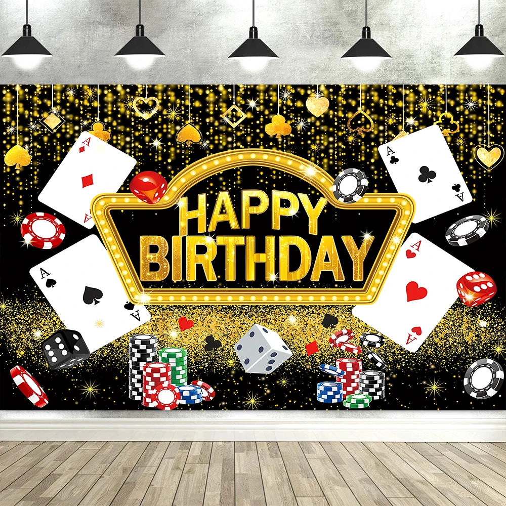 Las Vegas Casino Night Carnival Theme Banner Background Cloth, Poker Dice Birthday Party Decoration Photography Studio Backdrop